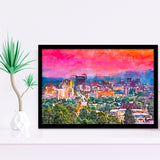 Asheville North Carolina Usa Twilight City Art Watercolor Framed Art Prints Wall Art Decor,Framed Picture