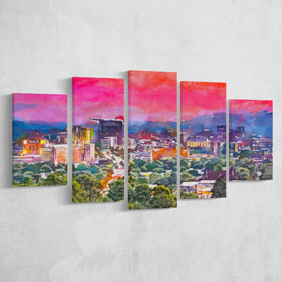 Asheville North Carolina Usa Twilight 5 Pieces Mixed Canvas Prints Wall Art Home Decor