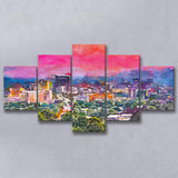 Asheville North Carolina Usa Twilight 5 Pieces Mixed Canvas Prints Wall Art Home Decor