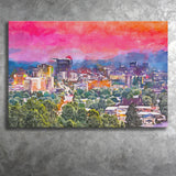 Asheville North Carolina Usa Twilight City Art Watercolor Canvas Prints Wall Art Home Decor, Large Canvas