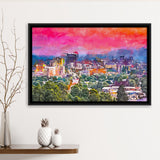 Asheville North Carolina Usa Twilight City Art Watercolor Framed Canvas Prints Wall Art Home Decor,Floating Frame