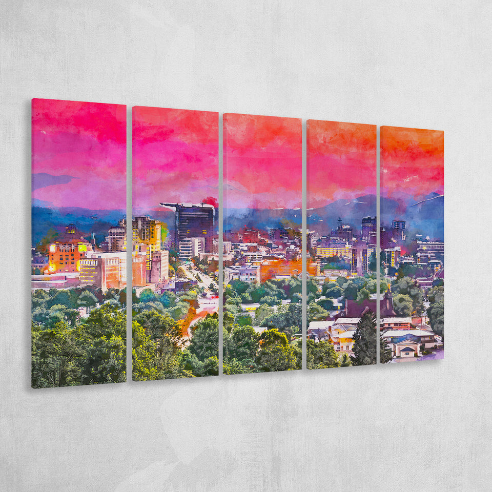 Asheville North Carolina Usa Twilight 5 Pieces Extra Large Canvas Prints Wall Art Home Decor