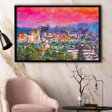 Asheville North Carolina Usa Twilight City Art Watercolor Framed Canvas Prints Wall Art Home Decor,Floating Frame