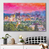 Asheville North Carolina Usa Twilight City Art Watercolor Canvas Prints Wall Art Home Decor, Large Canvas