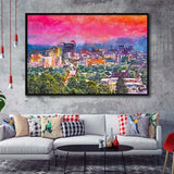 Asheville North Carolina Usa Twilight City Art Watercolor Framed Canvas Prints Wall Art Home Decor,Floating Frame
