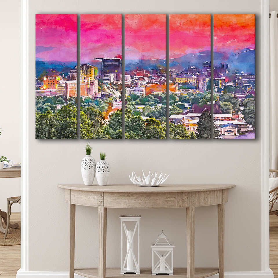 Asheville North Carolina Usa Twilight 5 Pieces Extra Large Canvas Prints Wall Art Home Decor