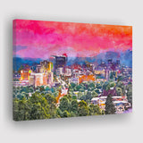 Asheville North Carolina Usa Twilight City Art Watercolor Canvas Prints Wall Art Home Decor, Large Canvas