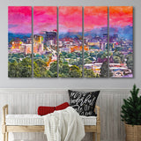 Asheville North Carolina Usa Twilight 5 Pieces Extra Large Canvas Prints Wall Art Home Decor