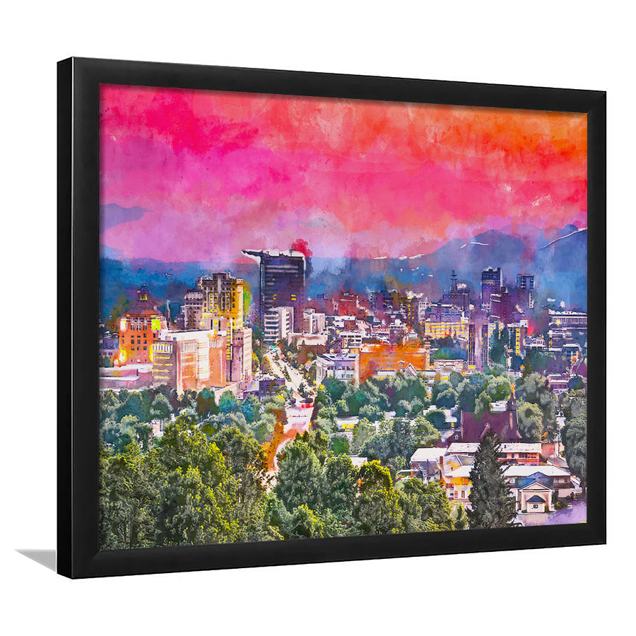 Asheville North Carolina Usa Twilight City Art Watercolor Framed Art Prints Wall Art Decor,Framed Picture