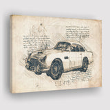 Aston Martin DB5  Da Vinci Style Canvas Prints - Painting Canvas, Wall Art,Old Car, Prints for Sale,Wal Decor, Home Decor