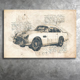 Aston Martin DB5  Da Vinci Style Canvas Prints - Painting Canvas, Wall Art,Old Car, Prints for Sale,Wal Decor, Home Decor
