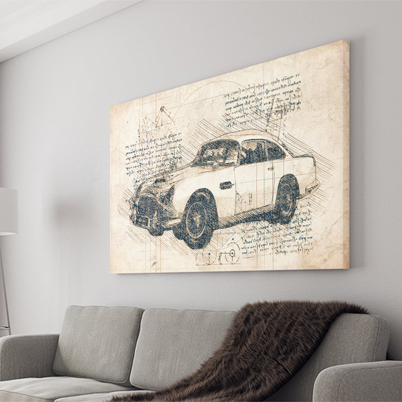 Aston Martin DB5  Da Vinci Style Canvas Prints - Painting Canvas, Wall Art,Old Car, Prints for Sale,Wal Decor, Home Decor