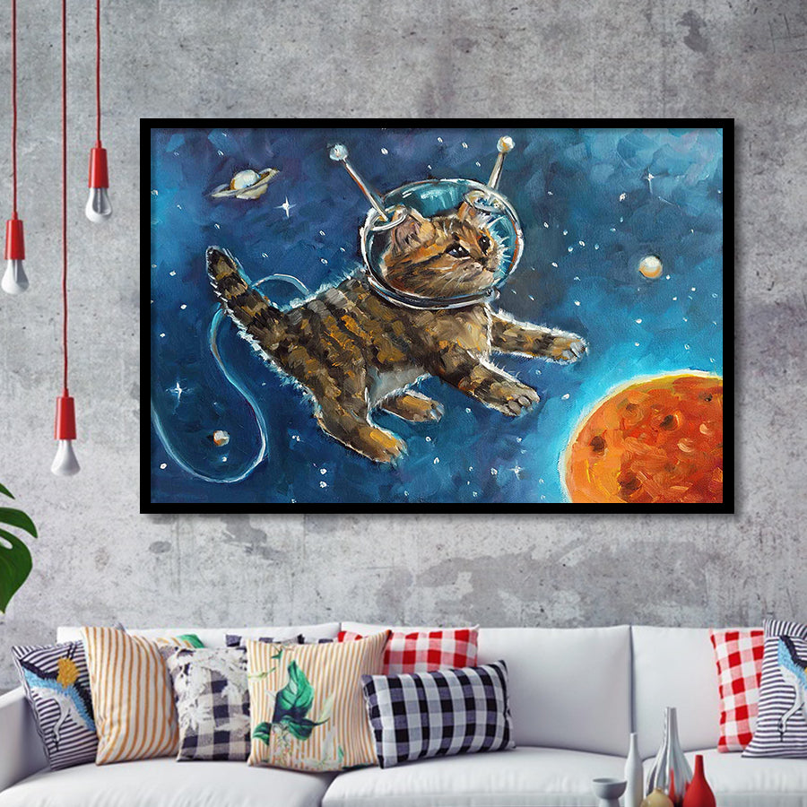Astronaut Cat Painting, Cat Wall Art, Kids Room Art Framed Art Prints, Wall Art,Home Decor,Framed Picture