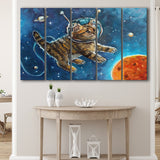 Astronaut Cat Painting, Cat Wall Art, Kids Room Art Larger Canvas Art, 5 Piece Canvas Prints Wall Art Decor