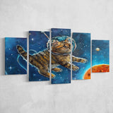 Astronaut Cat Painting, Cat Wall Art, Kids Room Art 5 Panels, Canvas Prints Wall Art Decor, Large Canvas Art
