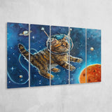 Astronaut Cat Painting, Cat Wall Art, Kids Room Art Larger Canvas Art, 5 Piece Canvas Prints Wall Art Decor