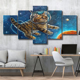 Astronaut Cat Painting, Cat Wall Art, Kids Room Art 5 Panels, Canvas Prints Wall Art Decor, Large Canvas Art