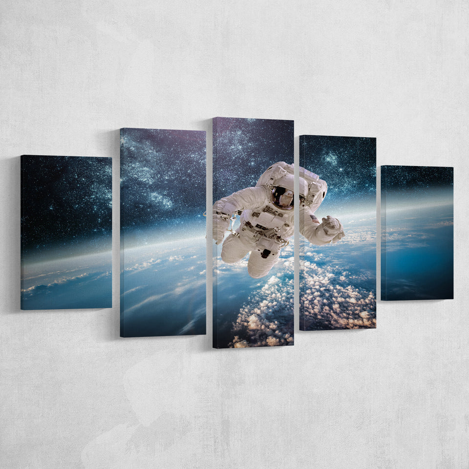Astronaut In Outer Space, 5 Panel Canvas Prints Wall Art,Mixed Canvas, Large Canvas