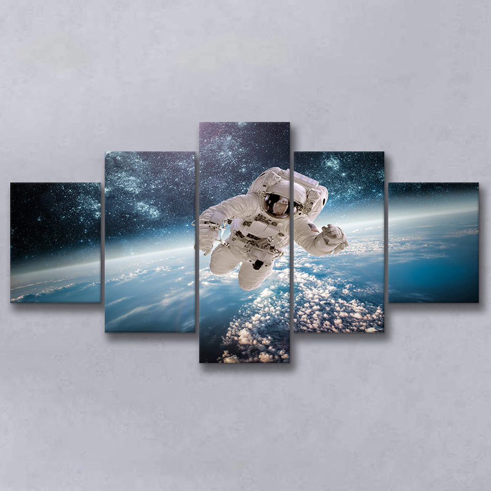 Astronaut In Outer Space, 5 Panel Canvas Prints Wall Art,Mixed Canvas, Large Canvas