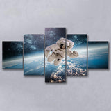 Astronaut In Outer Space, 5 Panel Canvas Prints Wall Art,Mixed Canvas, Large Canvas