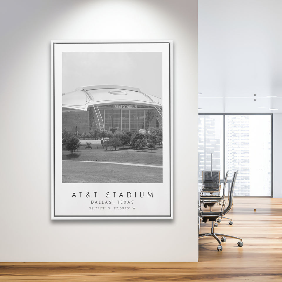At&T Stadium Dallas Football Lovers Black And White Art Framed Canvas Prints Wall Art Home Decor, Floating Frame