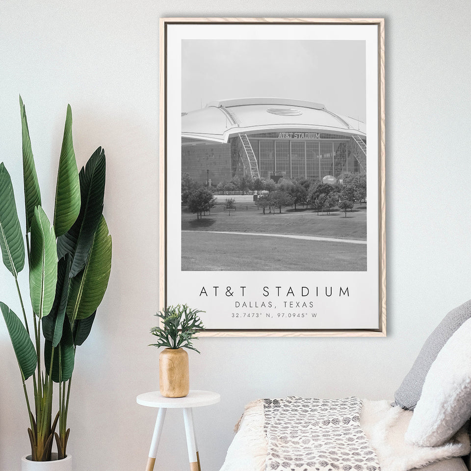 At&T Stadium Dallas Football Lovers Black And White Art Framed Canvas Prints Wall Art Home Decor, Floating Frame