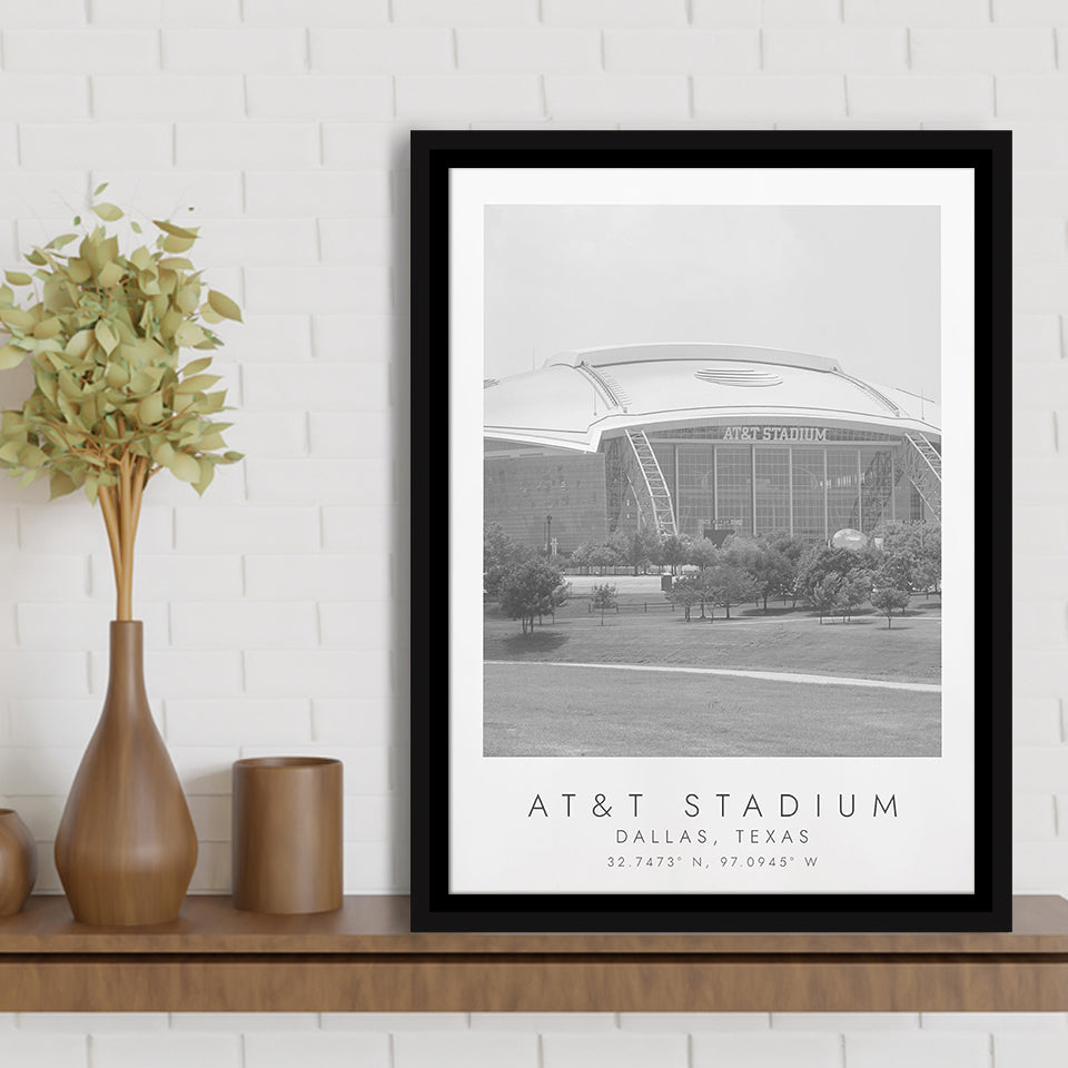 At&T Stadium Dallas Football Lovers Black And White Art Framed Canvas Prints Wall Art Home Decor, Floating Frame