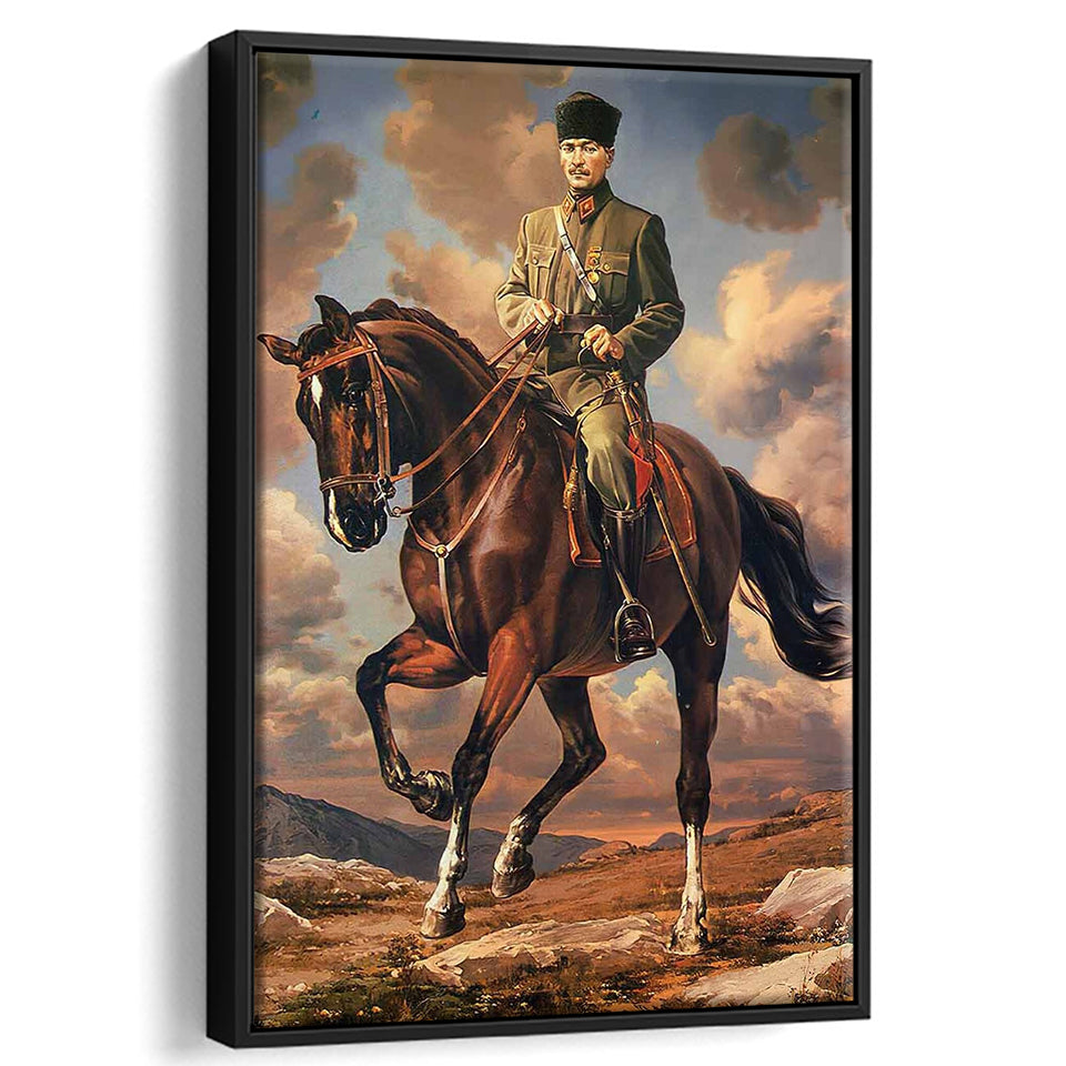 Ataturk Riding Horse, Ataturk Wall Art Framed Canvas Prints Wall Art Home Decor, Floating Frame