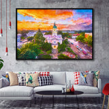 Athens Georgia Usa Downtown Cityscape City Art Watercolor Framed Canvas Prints Wall Art Home Decor,Floating Frame