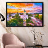 Athens Georgia Usa Downtown Cityscape City Art Watercolor Framed Canvas Prints Wall Art Home Decor,Floating Frame
