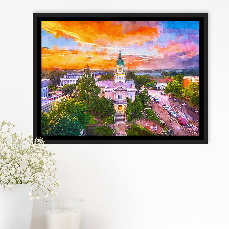 Athens Georgia Usa Downtown Cityscape City Art Watercolor Framed Canvas Prints Wall Art Home Decor,Floating Frame