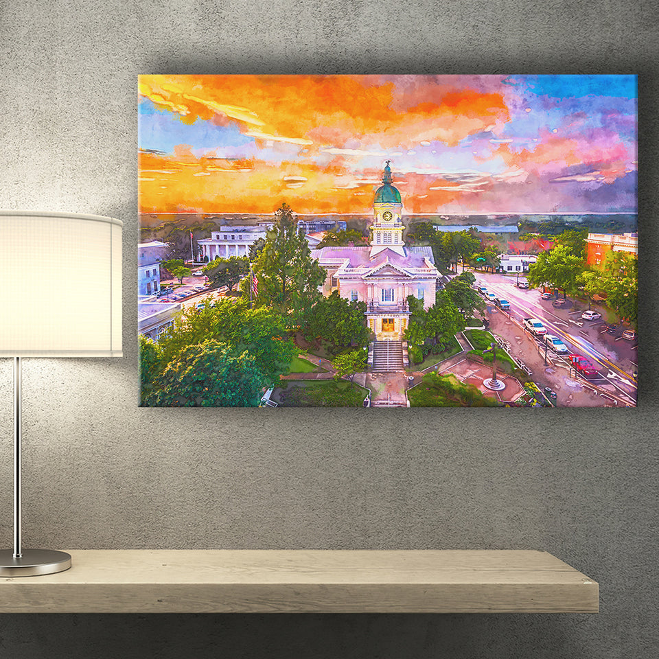 Athens Georgia Usa Downtown Cityscape City Art Watercolor Canvas Prints Wall Art Home Decor, Large Canvas