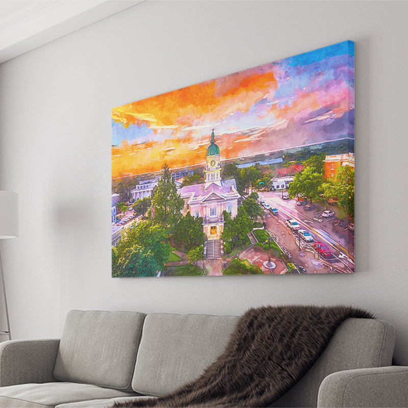 Athens Georgia Usa Downtown Cityscape City Art Watercolor Canvas Prints Wall Art Home Decor, Large Canvas