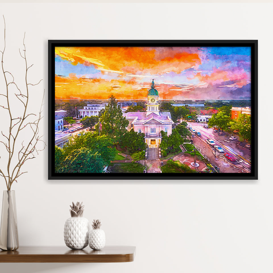 Athens Georgia Usa Downtown Cityscape City Art Watercolor Framed Canvas Prints Wall Art Home Decor,Floating Frame