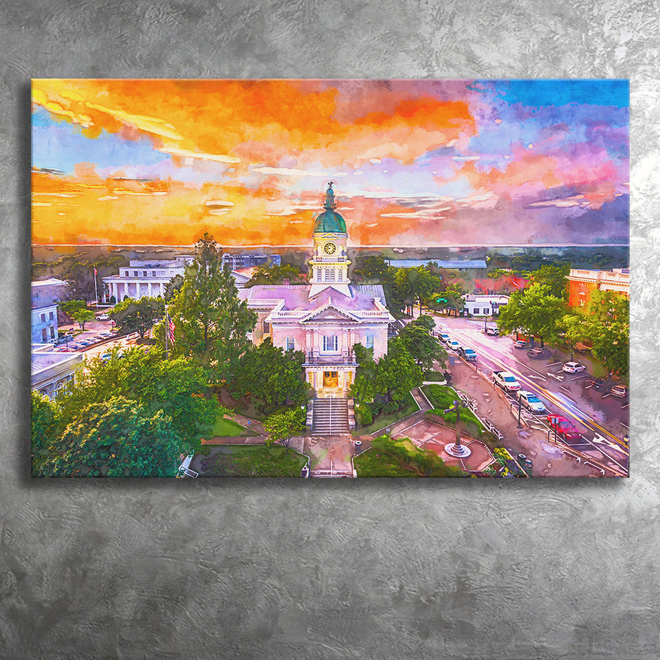 Athens Georgia Usa Downtown Cityscape City Art Watercolor Canvas Prints Wall Art Home Decor, Large Canvas