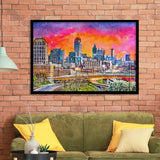 Atlanta Georgia Usa Downtown Skyline Dusk City Art Watercolor Framed Art Prints Wall Art Decor,Framed Picture