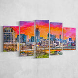 Atlanta Georgia Usa Downtown Skyline Dusk 5 Pieces Mixed Canvas Prints Wall Art Home Decor