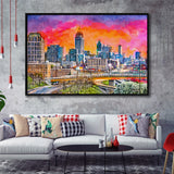 Atlanta Georgia Usa Downtown Skyline Dusk City Art Watercolor Framed Canvas Prints Wall Art Home Decor,Floating Frame