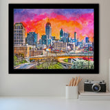 Atlanta Georgia Usa Downtown Skyline Dusk City Art Watercolor Framed Art Prints Wall Art Decor,Framed Picture