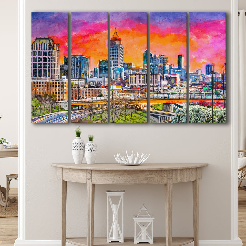 Atlanta Georgia Usa Downtown Skyline Dusk 5 Pieces Extra Large Canvas Prints Wall Art Home Decor