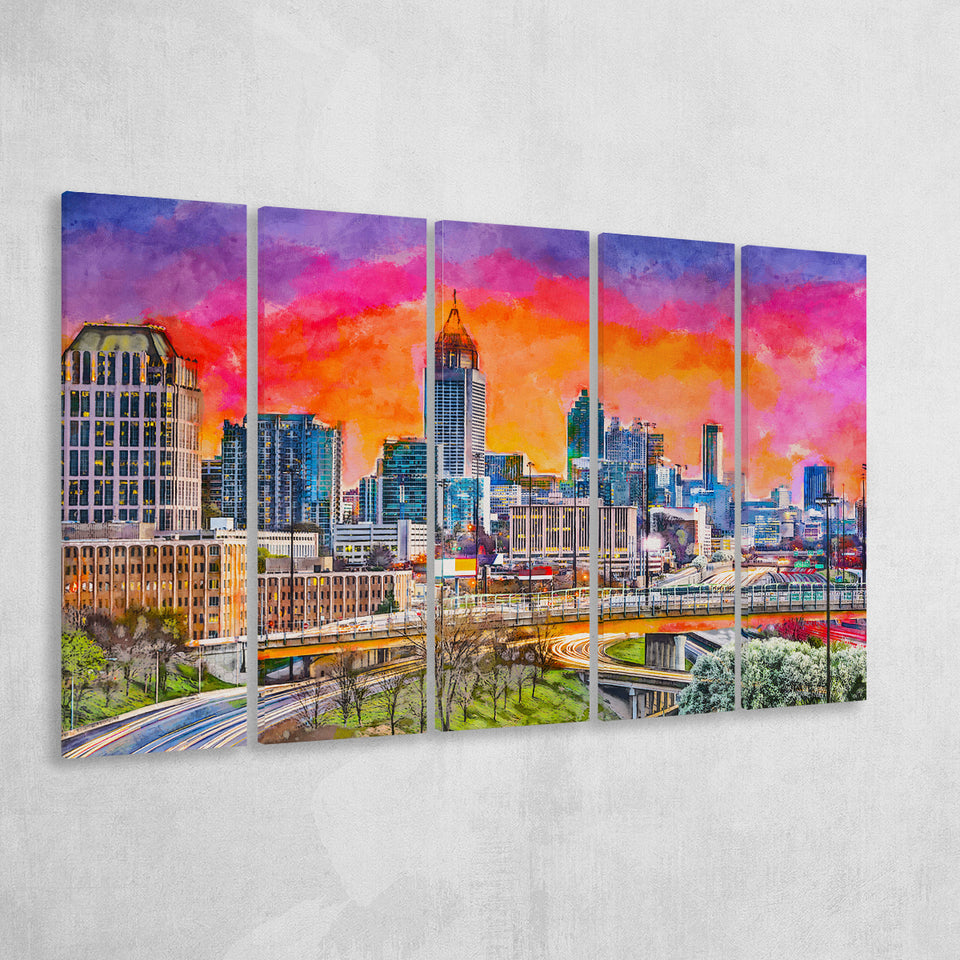Atlanta Georgia Usa Downtown Skyline Dusk 5 Pieces Extra Large Canvas Prints Wall Art Home Decor