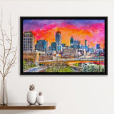 Atlanta Georgia Usa Downtown Skyline Dusk City Art Watercolor Framed Canvas Prints Wall Art Home Decor,Floating Frame