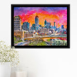 Atlanta Georgia Usa Downtown Skyline Dusk City Art Watercolor Framed Canvas Prints Wall Art Home Decor,Floating Frame