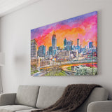 Atlanta Georgia Usa Downtown Skyline Dusk City Art Watercolor Canvas Prints Wall Art Home Decor, Large Canvas