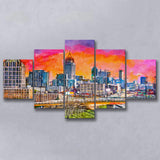 Atlanta Georgia Usa Downtown Skyline Dusk 5 Pieces Mixed Canvas Prints Wall Art Home Decor