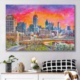 Atlanta Georgia Usa Downtown Skyline Dusk City Art Watercolor Canvas Prints Wall Art Home Decor, Large Canvas