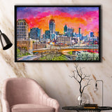 Atlanta Georgia Usa Downtown Skyline Dusk City Art Watercolor Framed Canvas Prints Wall Art Home Decor,Floating Frame
