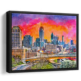 Atlanta Georgia Usa Downtown Skyline Dusk City Art Watercolor Framed Canvas Prints Wall Art Home Decor,Floating Frame