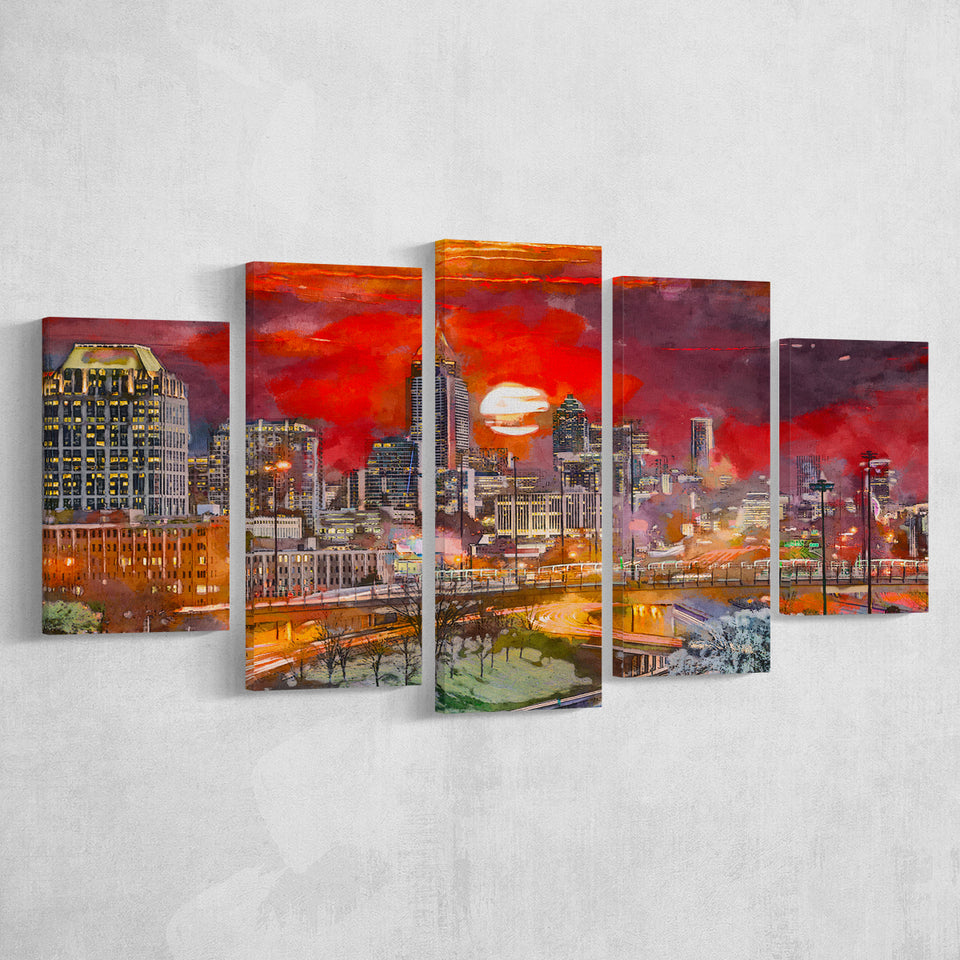 Atlanta Georgia Usa Downtown Skyline V3 5 Pieces Mixed Canvas Prints Wall Art Home Decor