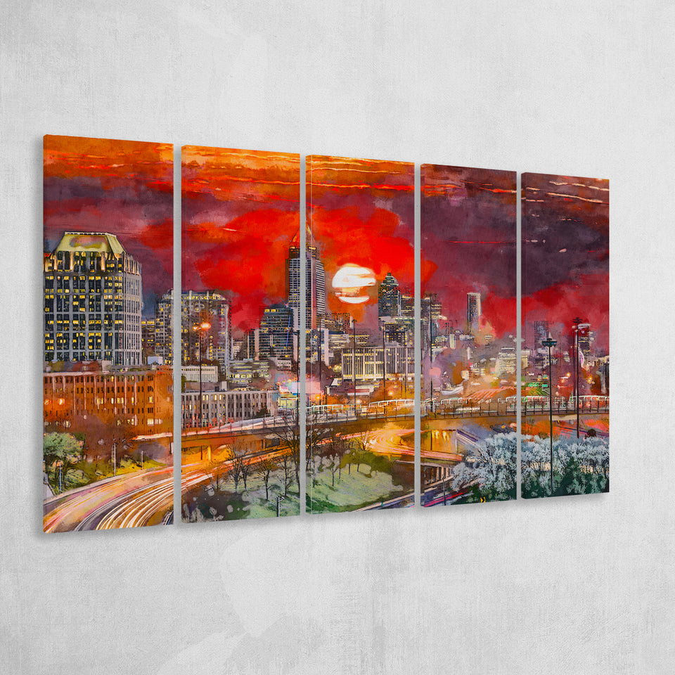 Atlanta Georgia Usa Downtown Skyline V3 5 Pieces Extra Large Canvas Prints Wall Art Home Decor